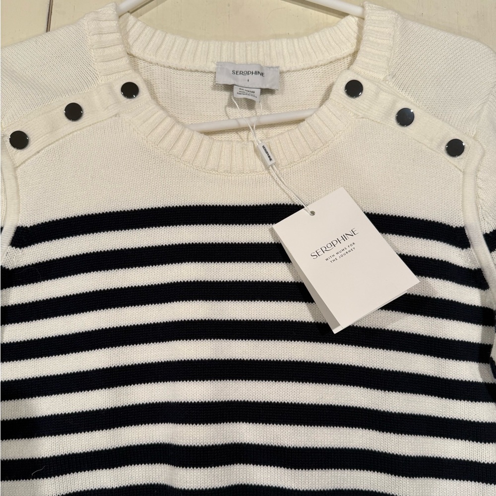 Seraphine Striped Maternity Sweater Button Detail